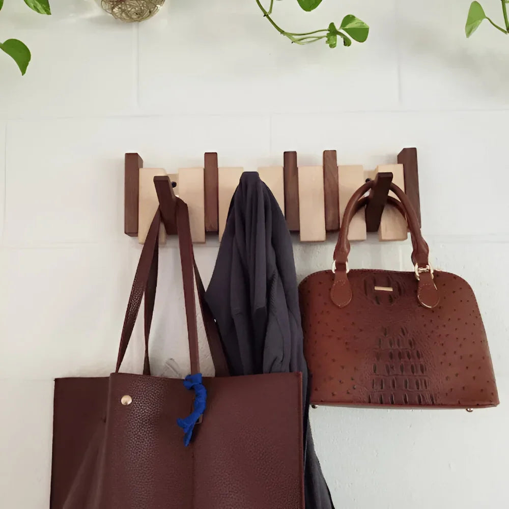 Hallway Coat Rack Walnut & Beech Fold-Flat Hooks