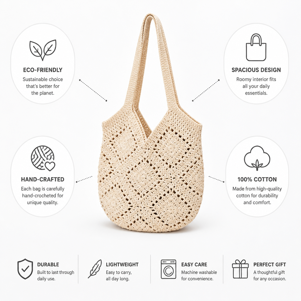 Hand-Crocheted Cotton Eco-Friendly Tote Bag