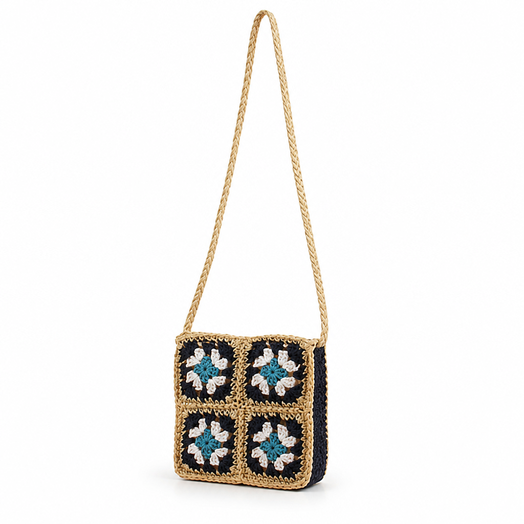 Hand-Crocheted Floral & Eco-Friendly Shoulder Bag (Adjustable Braided Strap)