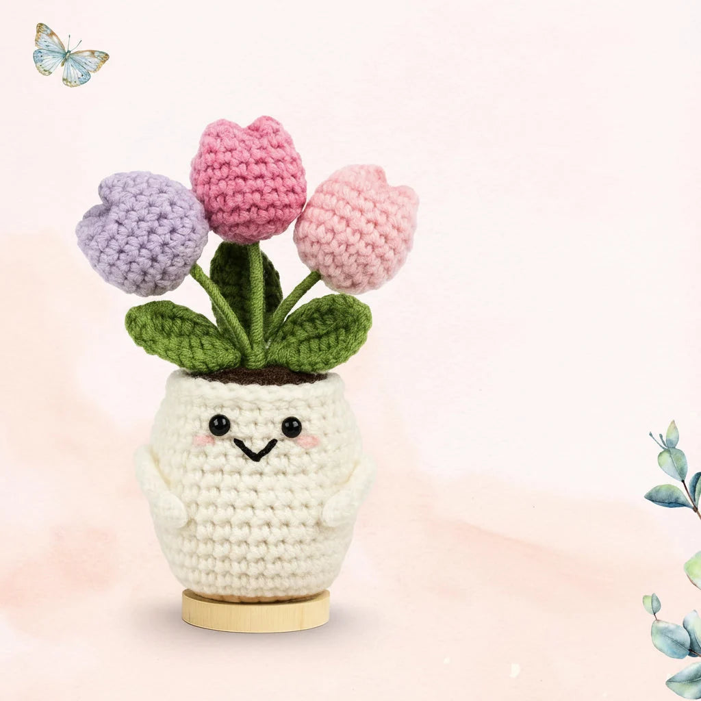 Hand-Crocheted Flower Bendable Wired Stem Trimmable