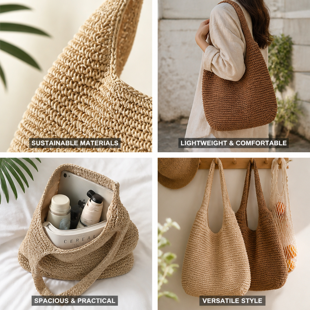Hand-Crocheted Natural Fiber Tote Bag