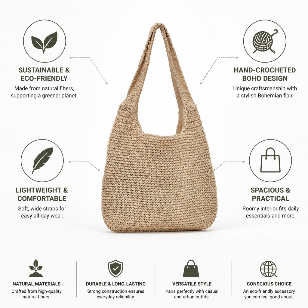 Hand-Crocheted Natural Fiber Tote Bag