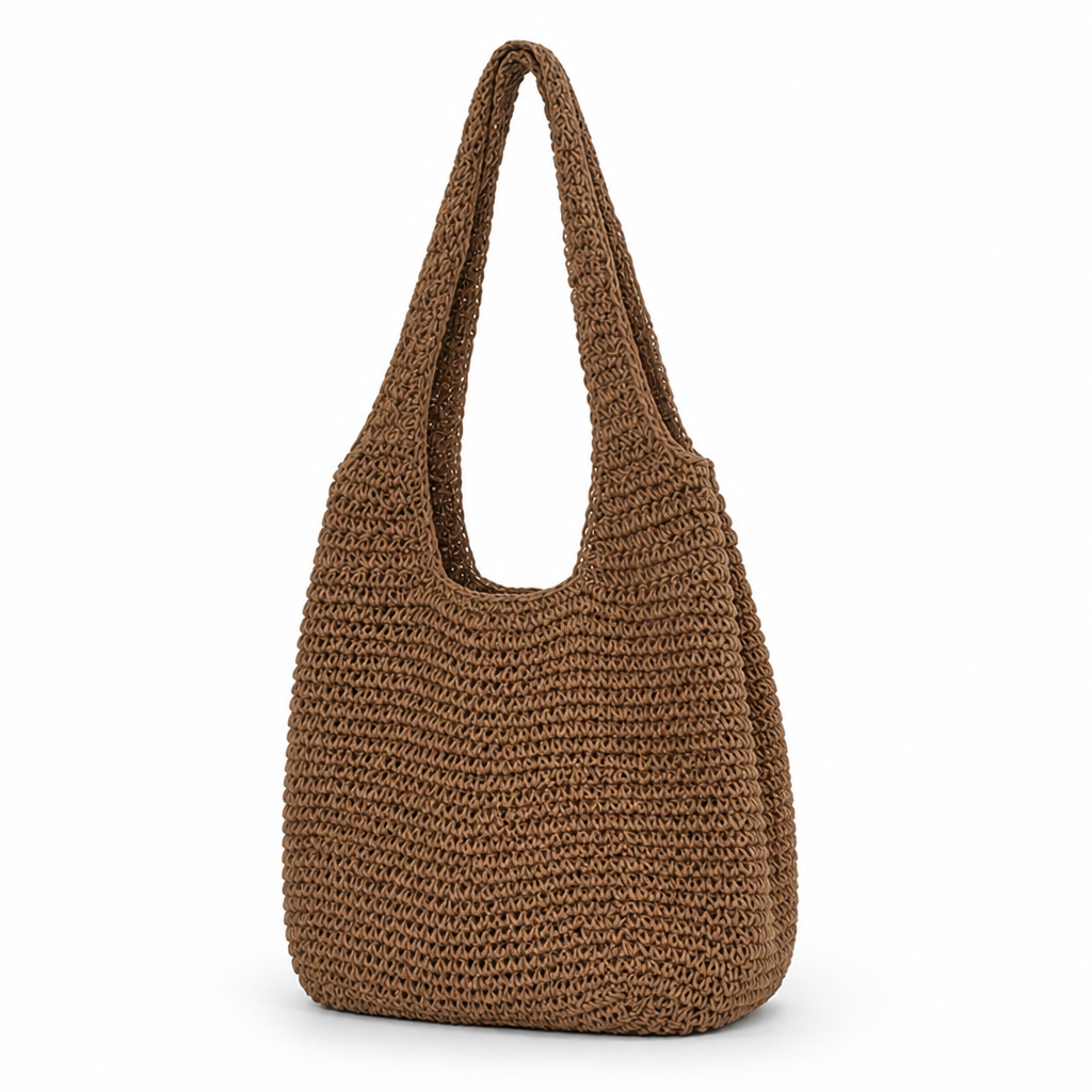 Hand-Crocheted Natural Fiber Tote Bag
