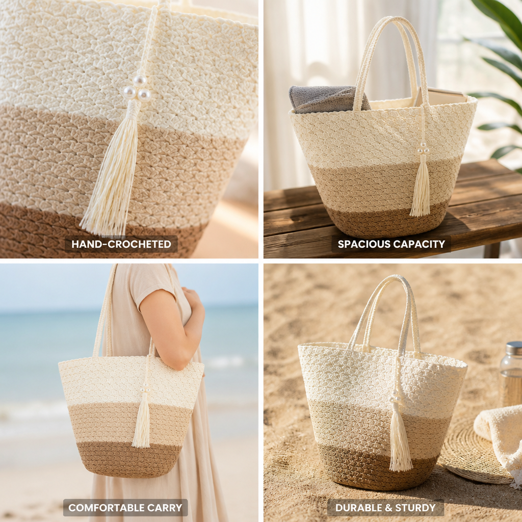 Hand-Crocheted Spacious Tassel Shoulder Bag