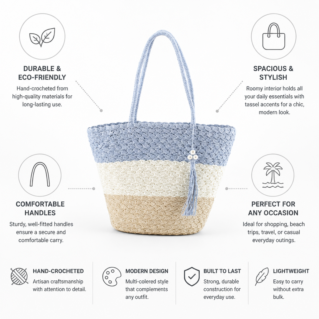 Hand-Crocheted Spacious Tassel Shoulder Bag