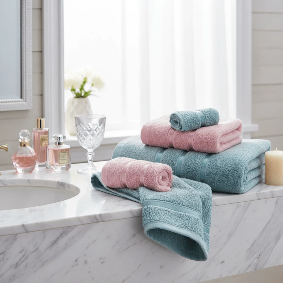 Hand & Face Towel Set 100% Cotton Quick-Drying