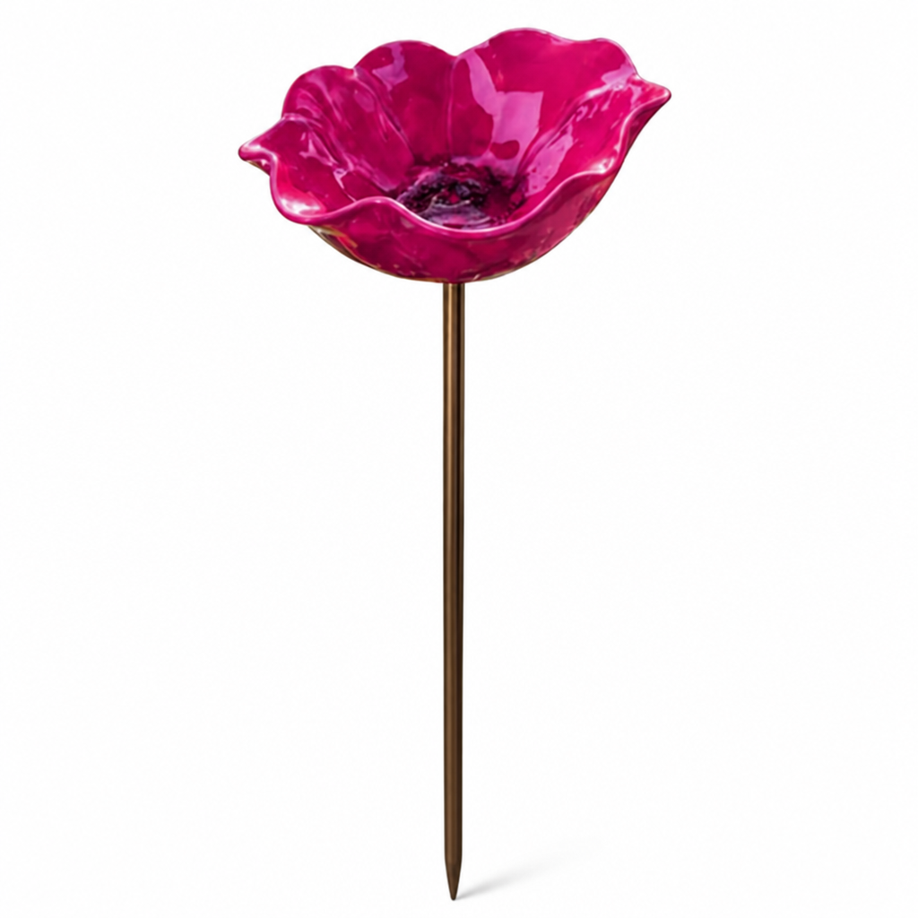 Hand-Formed Weather-Resistant Metal Bird Bath Stake (28 in Height)