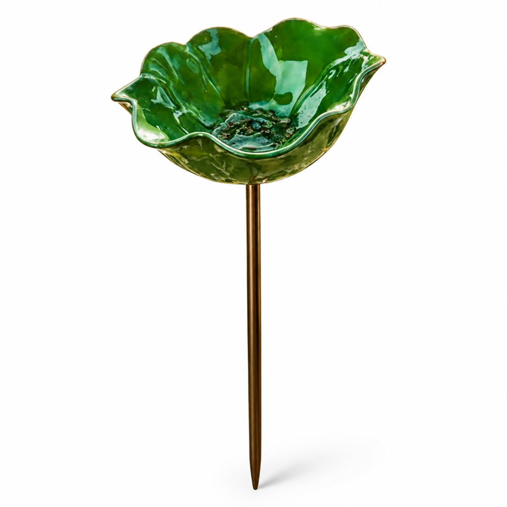 Hand-Formed Weather-Resistant Metal Bird Bath Stake (28 in Height)