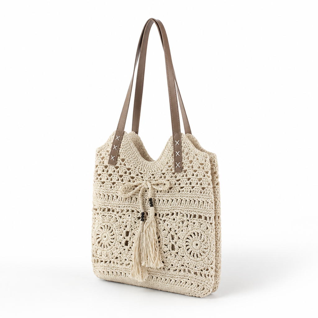 Hand-Knotted Macrame Tote Bag (Wide Straps)