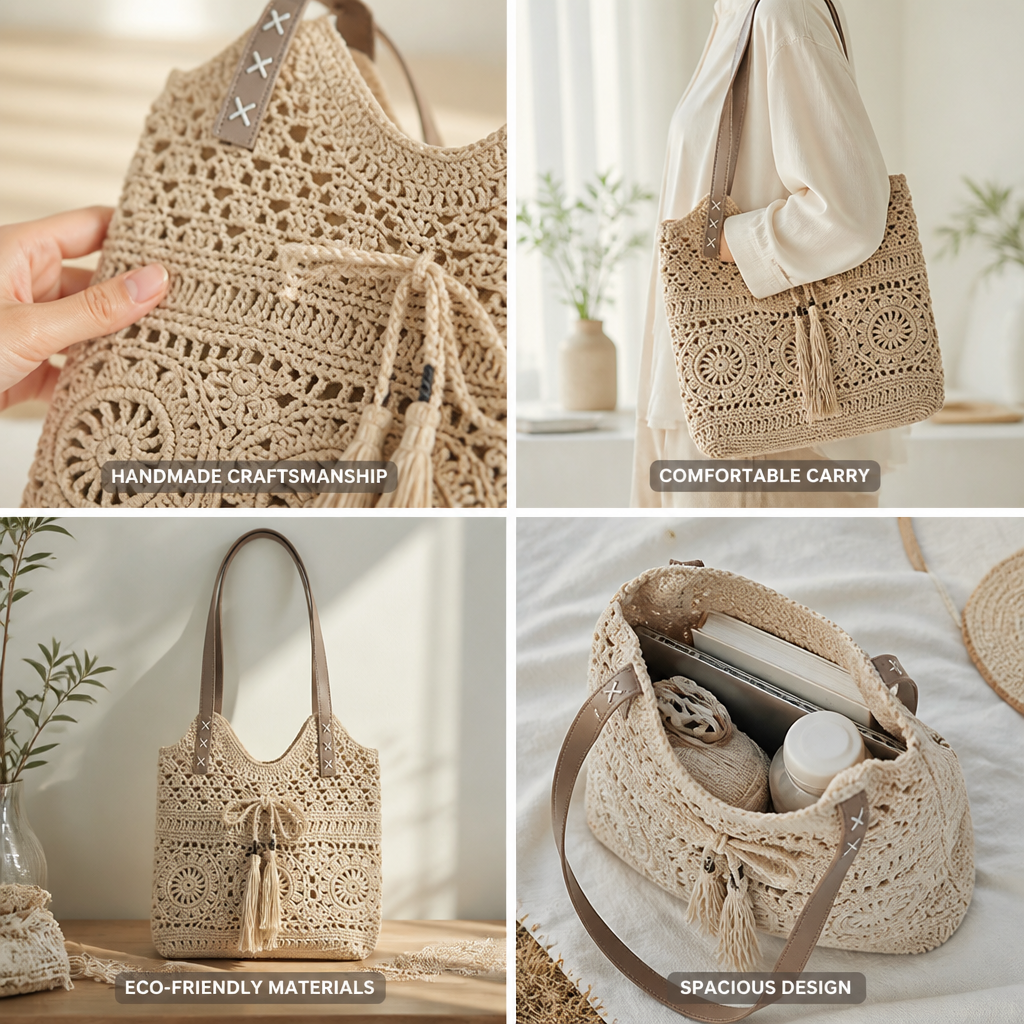 Hand-Knotted Macrame Tote Bag (Wide Straps)