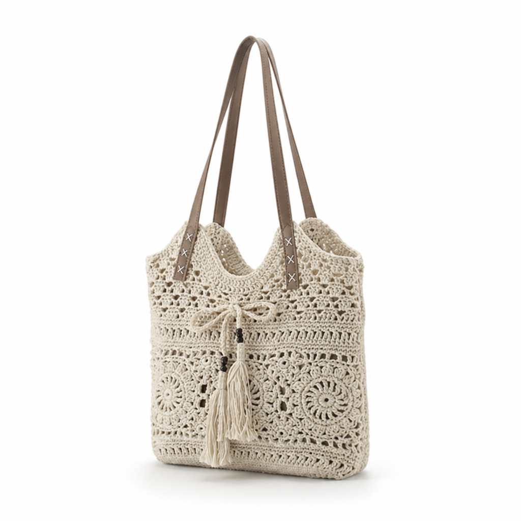 Hand-Knotted Macrame Tote Bag (Wide Straps)