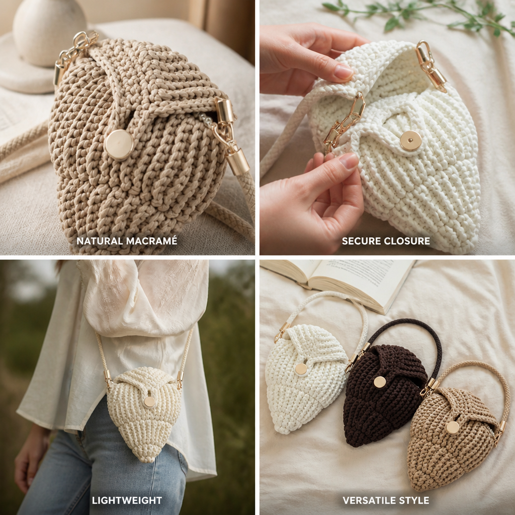 Hand-Knotted Natural Macramé Handbag