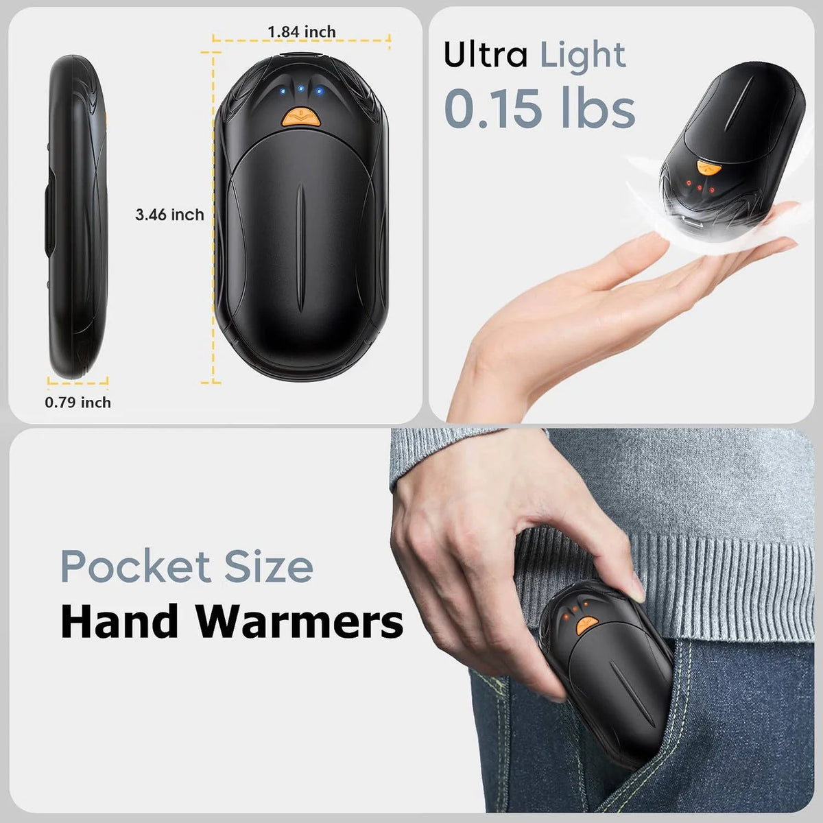 Hand Warmers Rechargeable Snap-Together USB-C 20 Hour