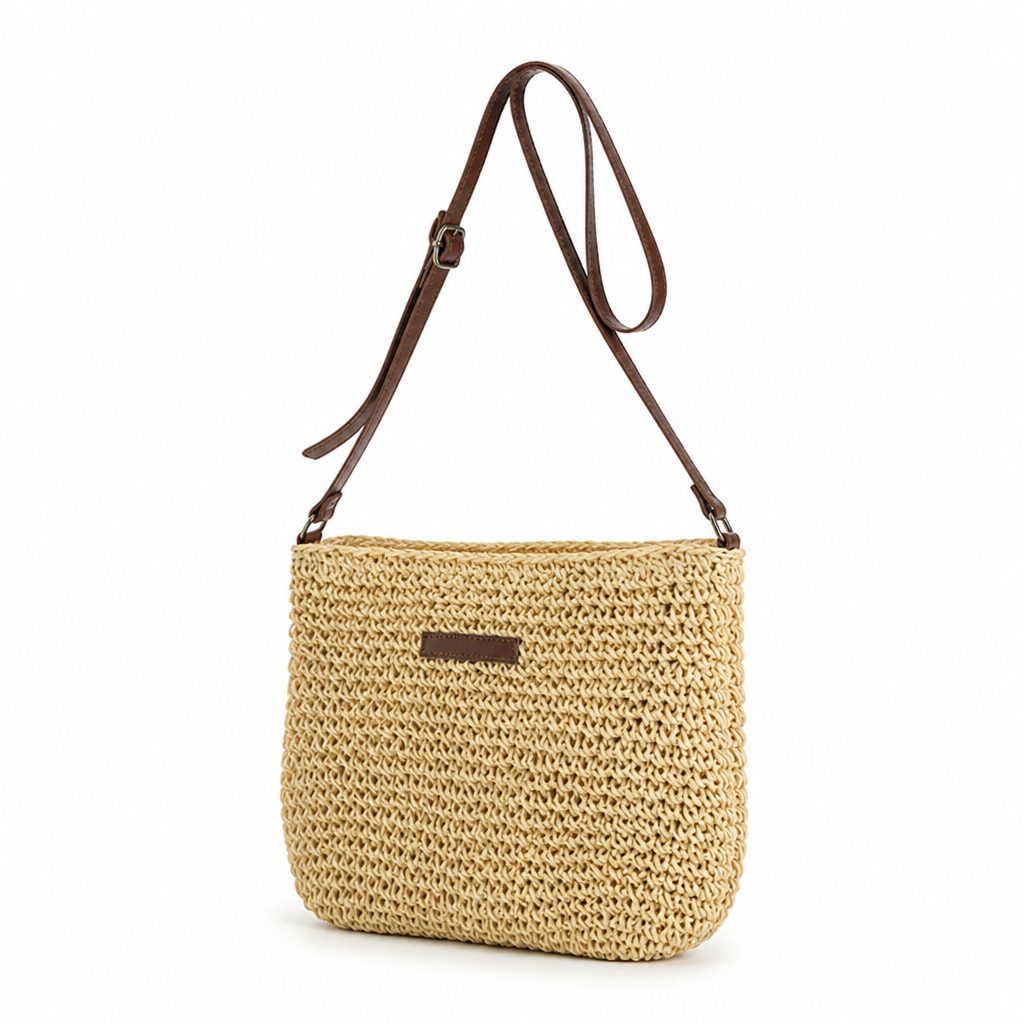Hand-Woven Rattan Crossbody Bag (Adjustable Leather Strap)