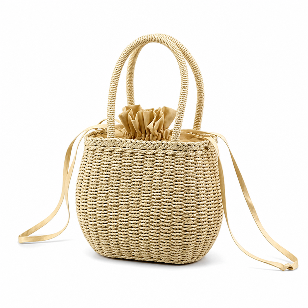 Hand-Woven Rattan Handbag (Removable Lining & Shoulder Strap)