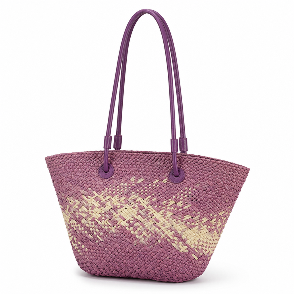 Hand-Woven Rattan & Leather-Handled Handbag