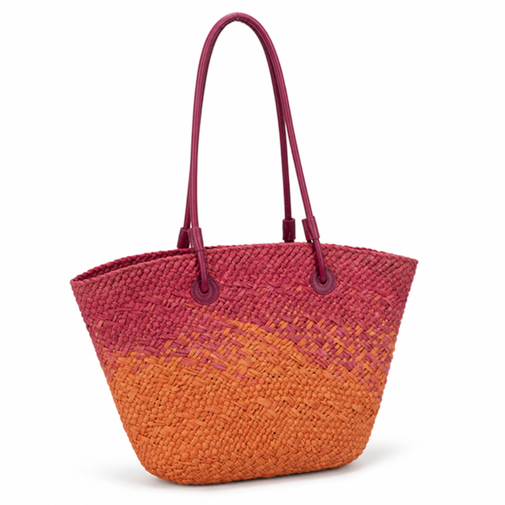 Hand-Woven Rattan & Leather-Handled Handbag