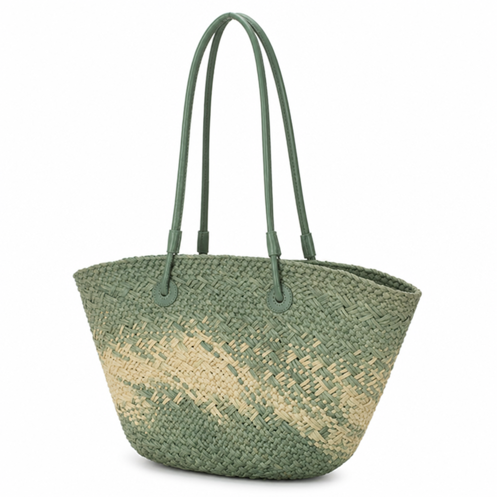 Hand-Woven Rattan & Leather-Handled Handbag