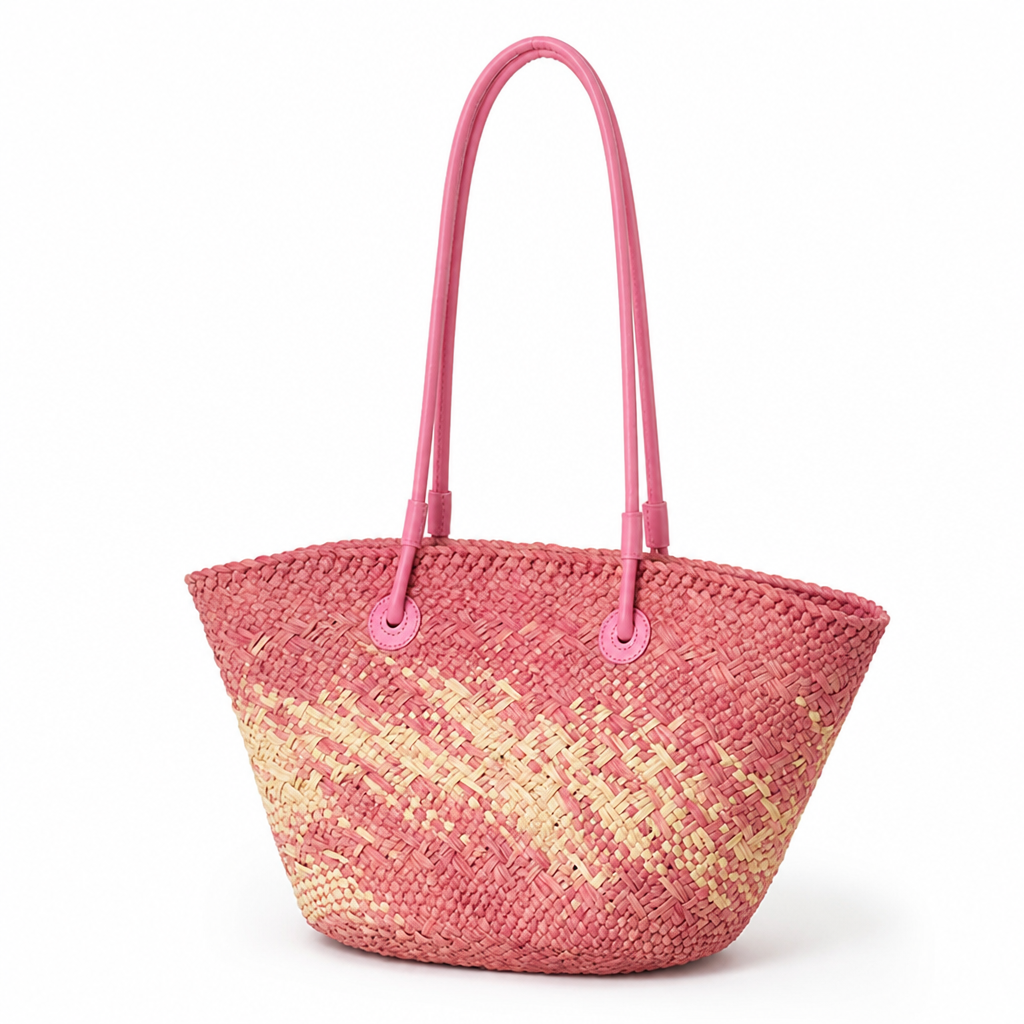Hand-Woven Rattan & Leather-Handled Handbag