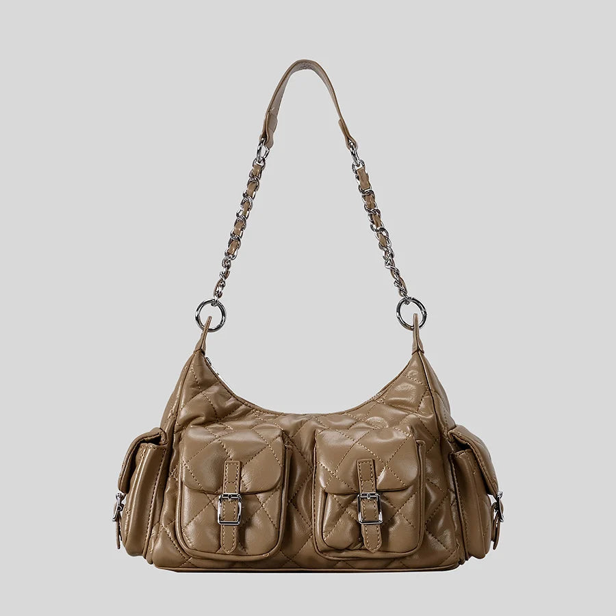 Handbag Quilted Multiple Pockets Adjustable Chain Strap
