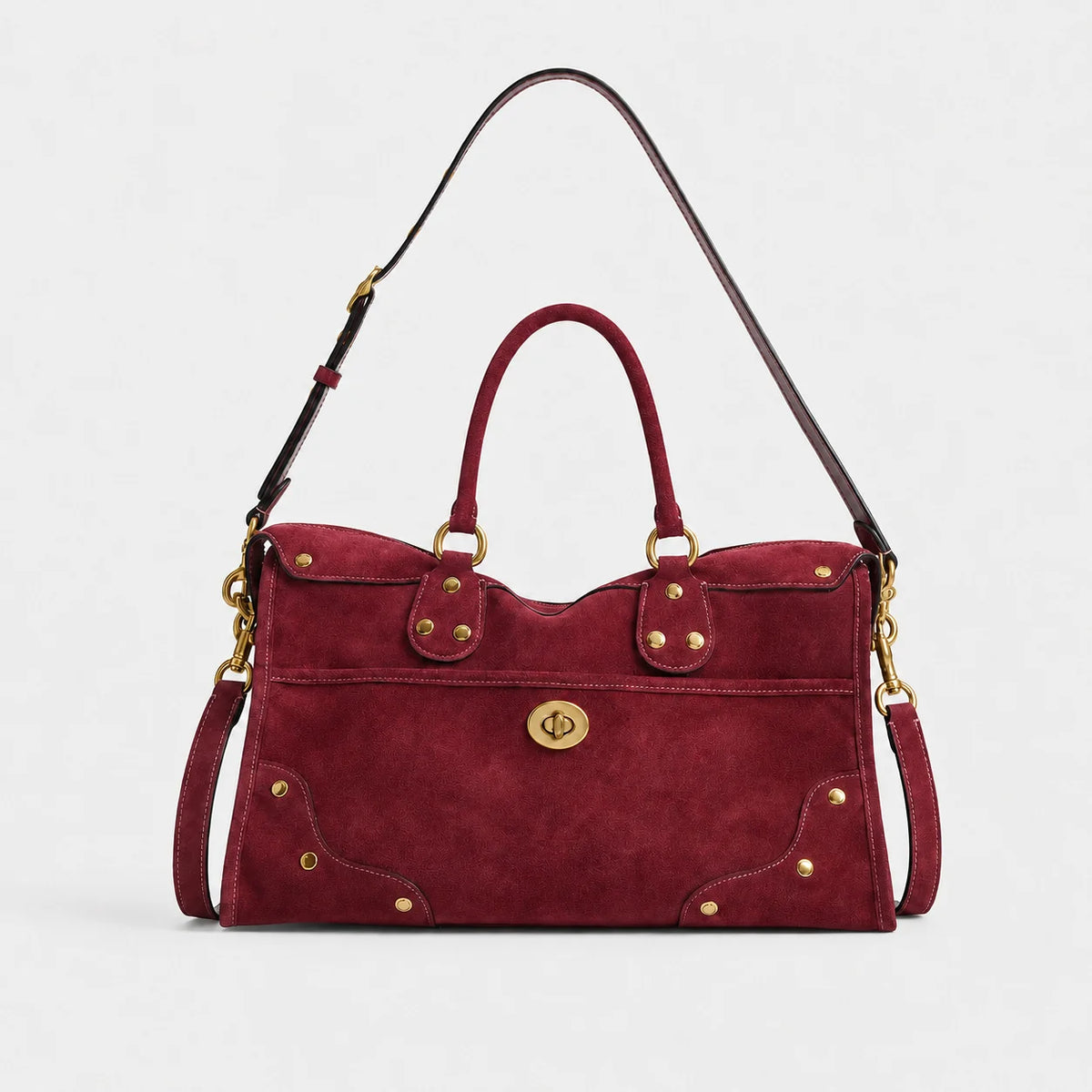 Handbag Suede Adjustable Shoulder Strap Spacious Interior