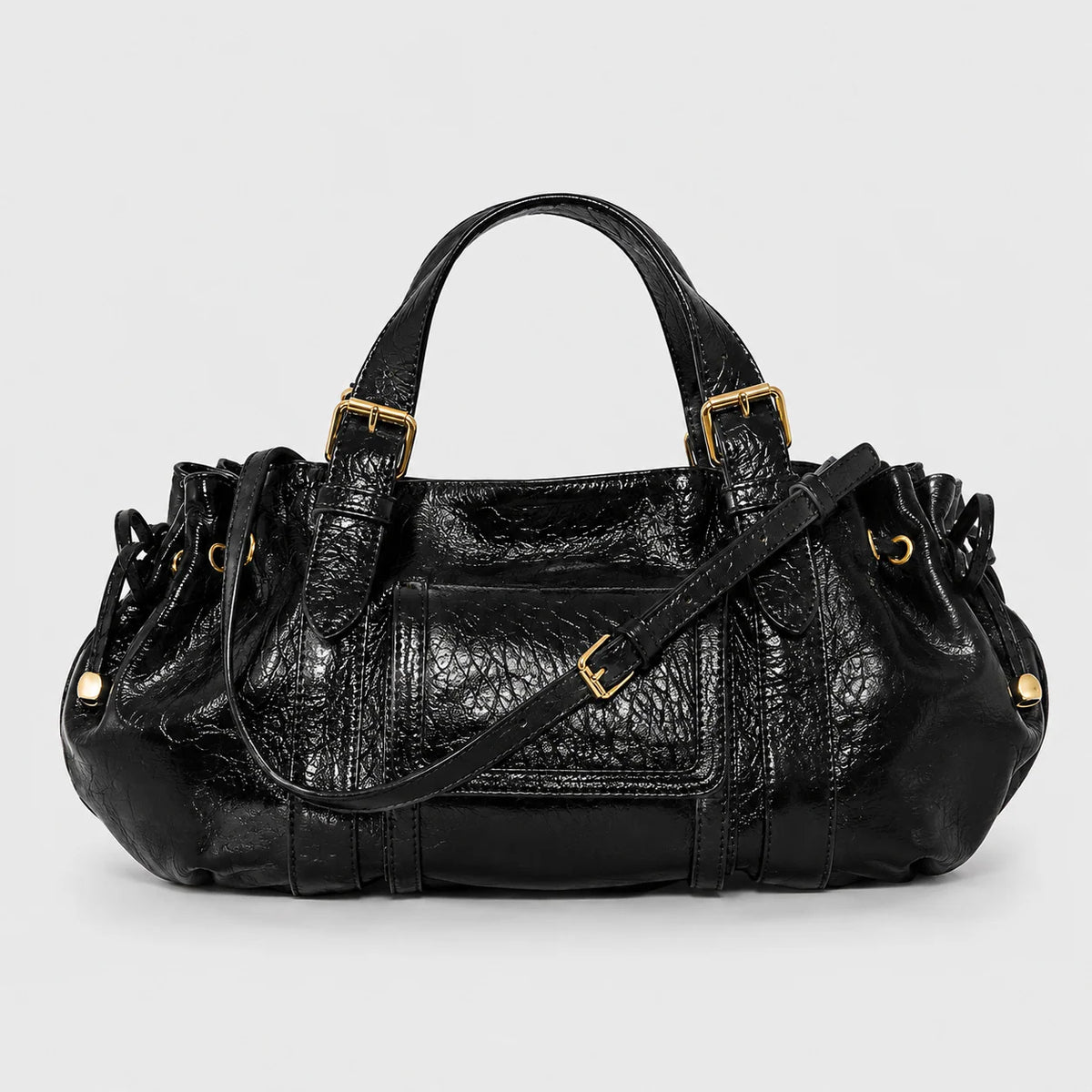 Handbag Textured Leather Structured Design Detachable Shoulder Strap