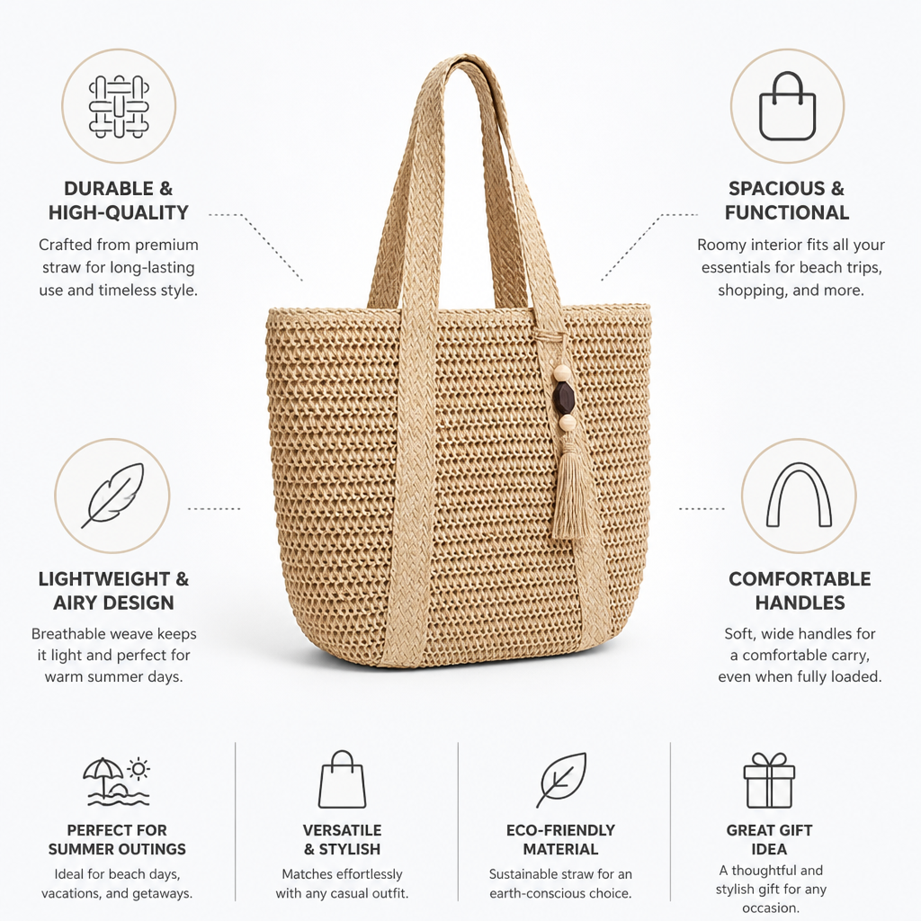 Handcrafted Airy Straw Tote Bag