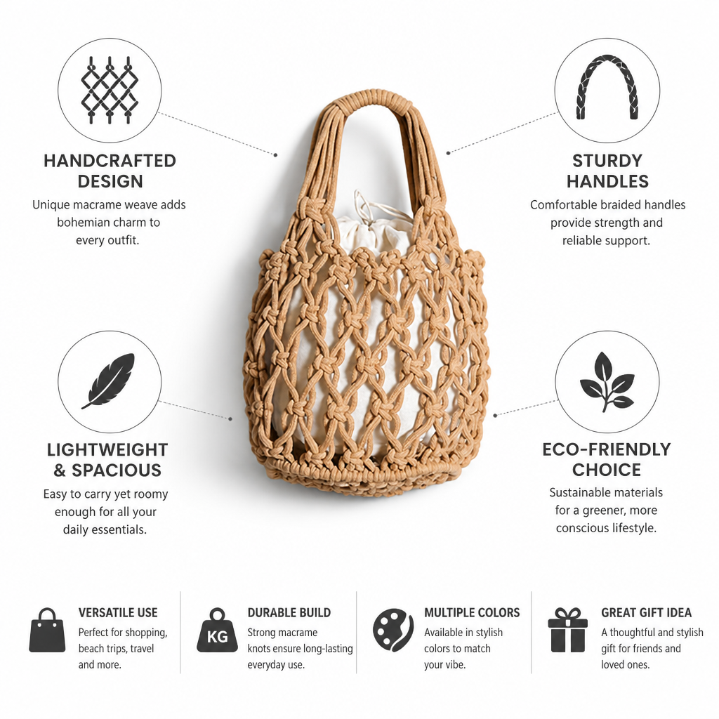 Handcrafted Boho Lightweight Macrame Shopping Bag