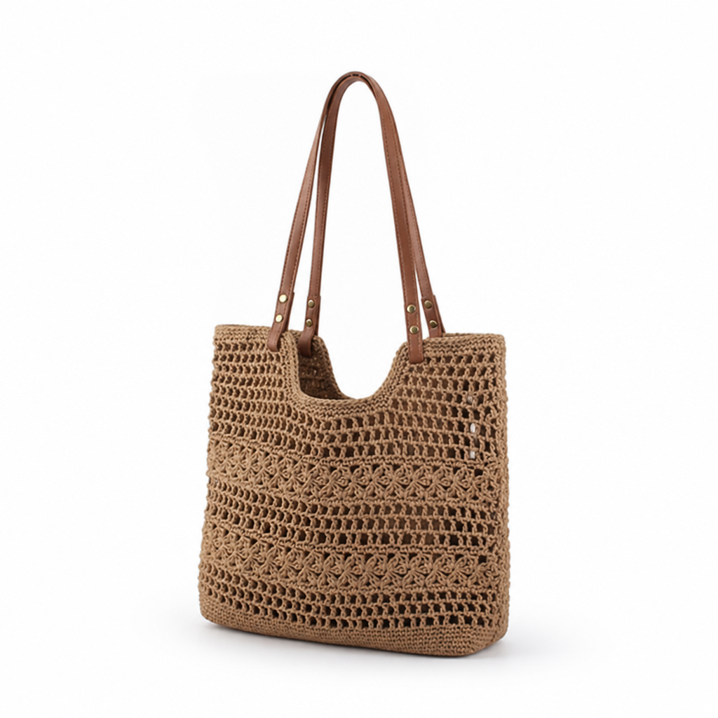 Handcrafted Braided Macrame Shopping Bag (Leather Handles)