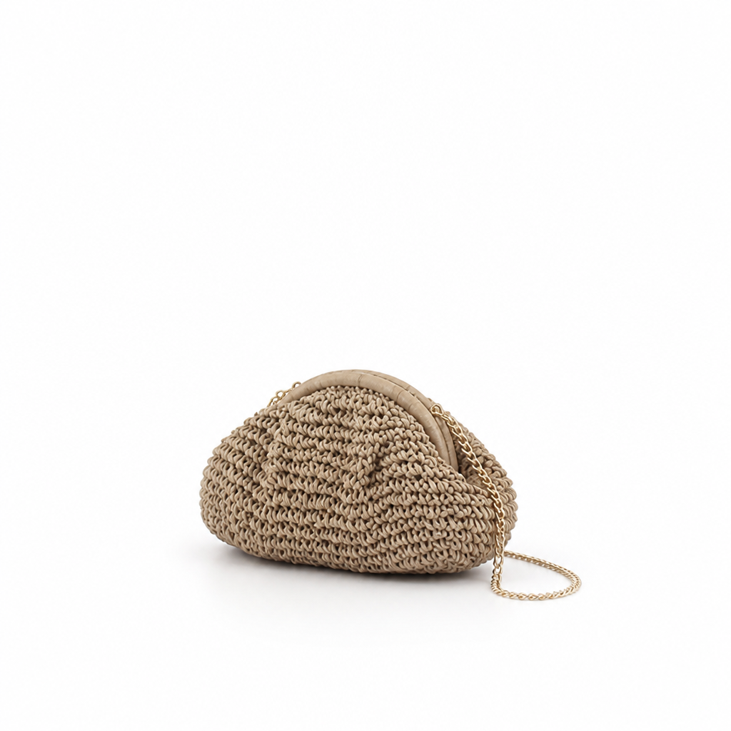 Handcrafted Braided Natural-Fiber Clutch With Chain Strap