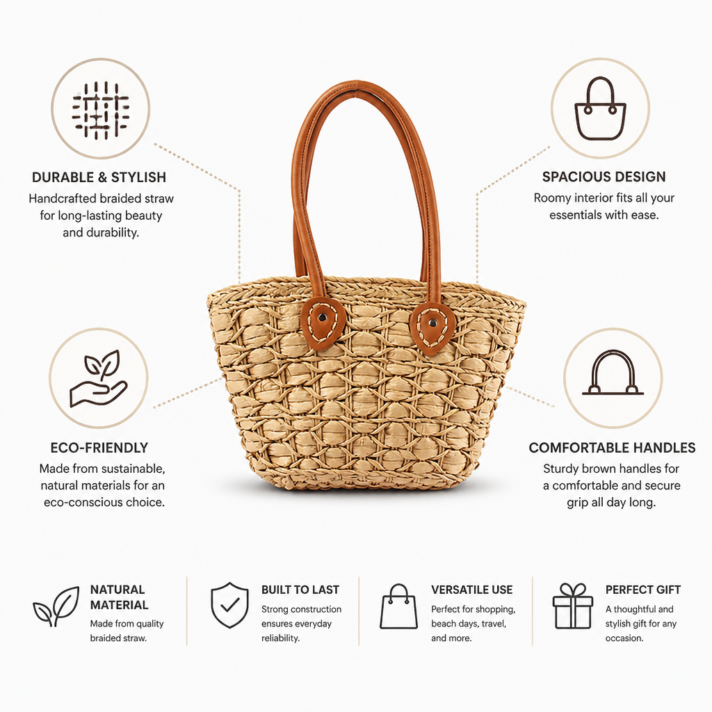 Handcrafted Braided Straw Tote Bag