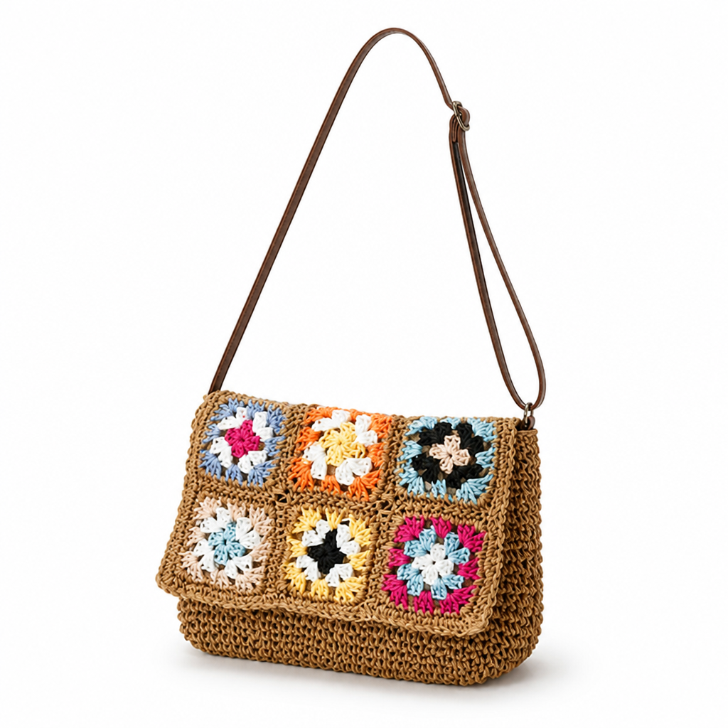 Handcrafted Colorful Hexagon Shoulder Bag (Adjustable Strap)