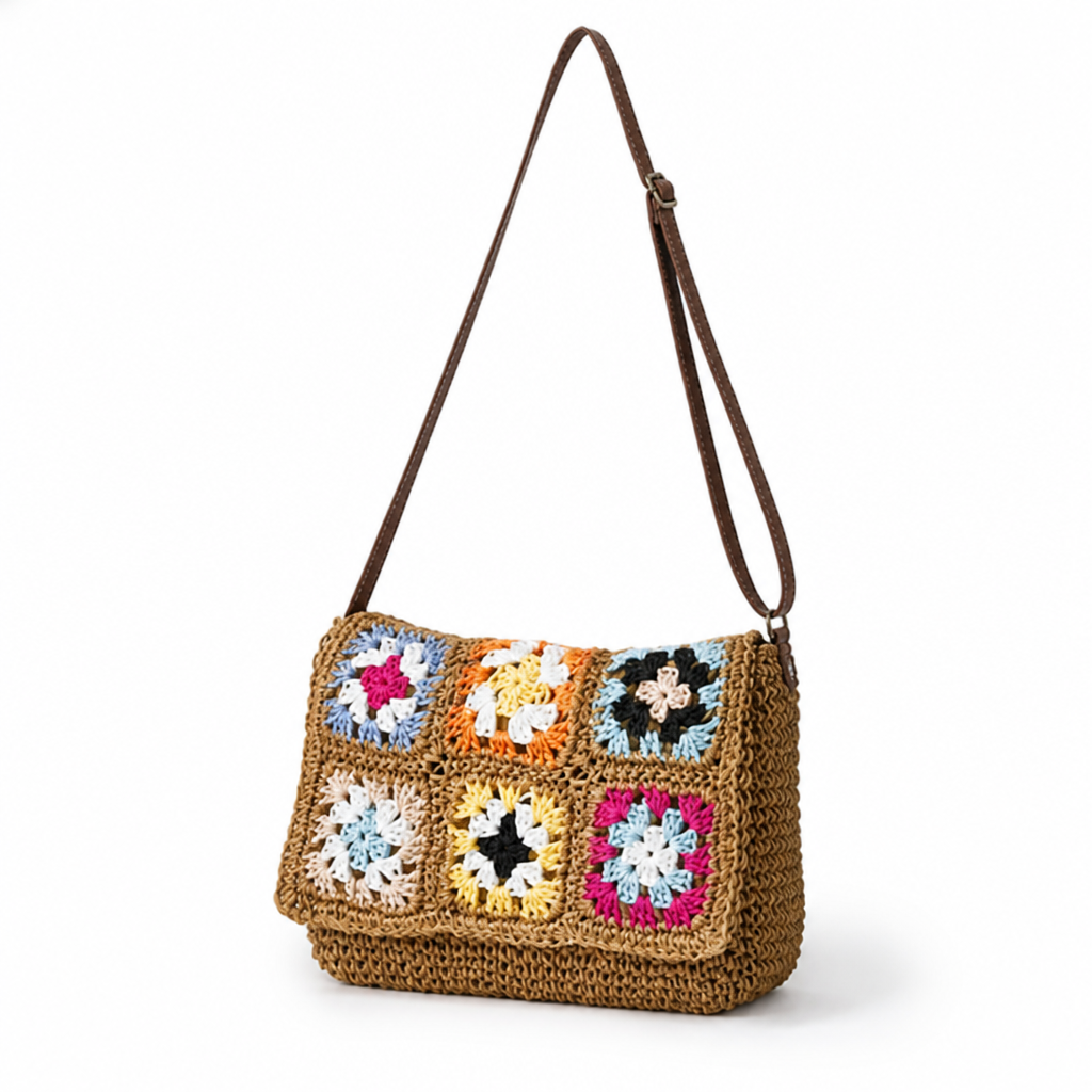Handcrafted Colorful Hexagon Shoulder Bag (Adjustable Strap)