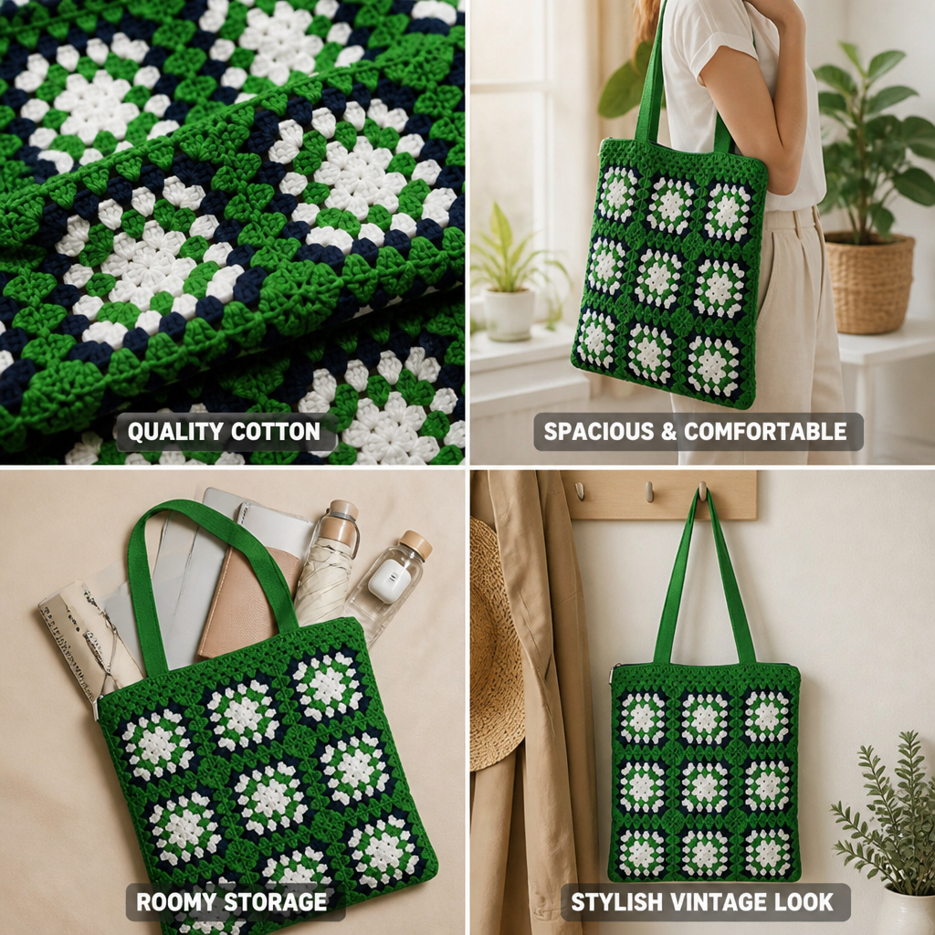 Handcrafted Cotton Granny Square Tote
