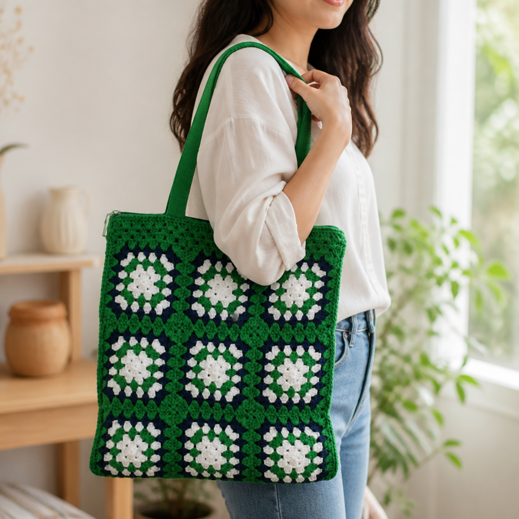 Handcrafted Cotton Granny Square Tote