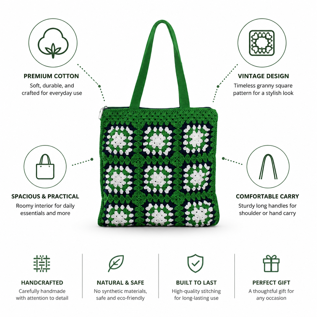 Handcrafted Cotton Granny Square Tote
