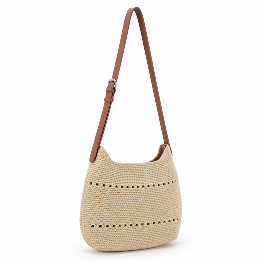 Handcrafted Crochet & Adjustable Leather Strap Crossbody Bag