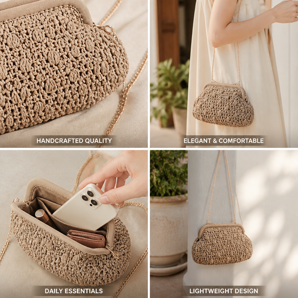 Handcrafted Crochet Fine Chain Strap Handbag