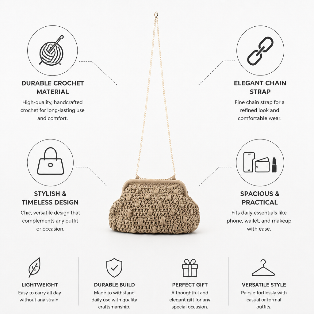 Handcrafted Crochet Fine Chain Strap Handbag