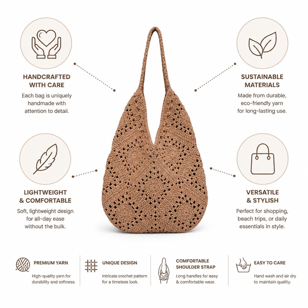 Handcrafted Crochet Lightweight Tote Bag