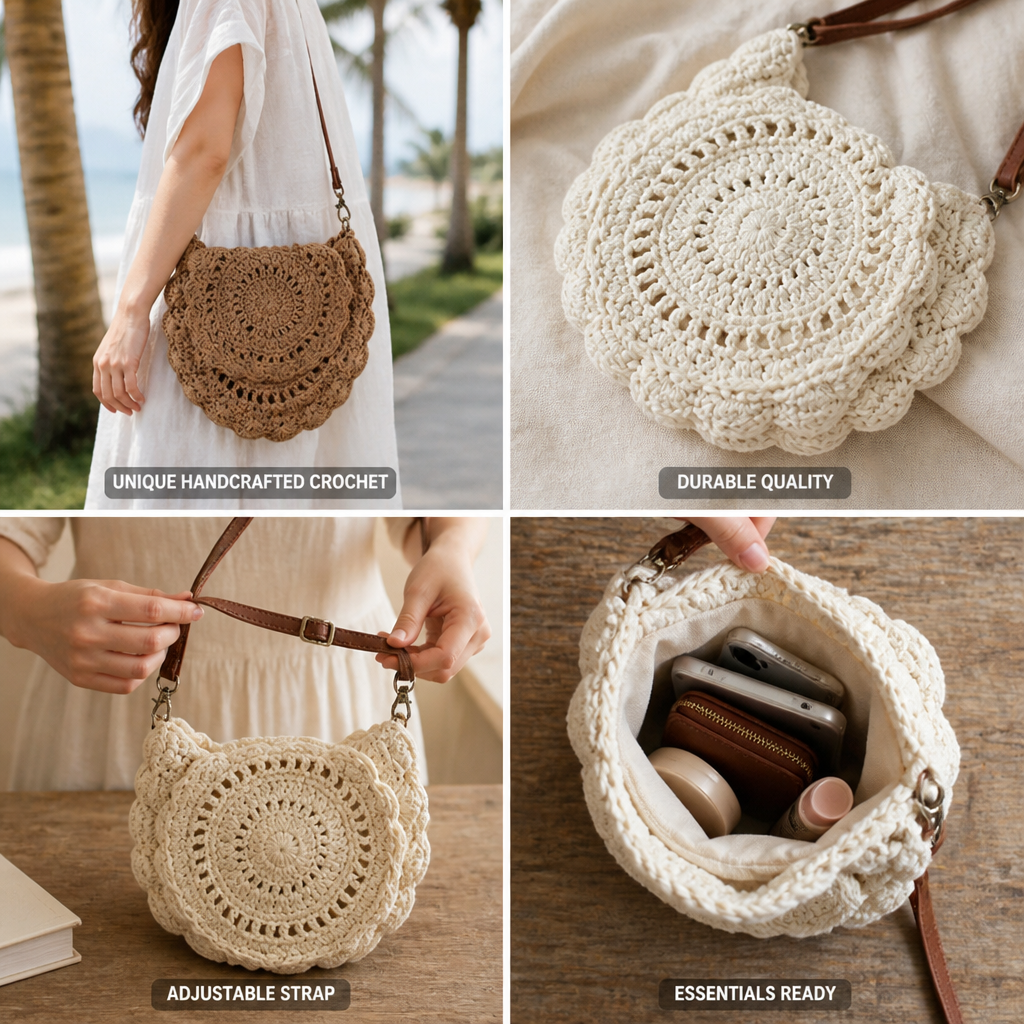 Handcrafted Crochet Shoulder Bag (Adjustable Strap)