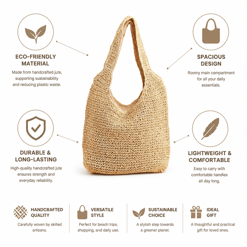Handcrafted Eco-Friendly Crochet Jute Tote