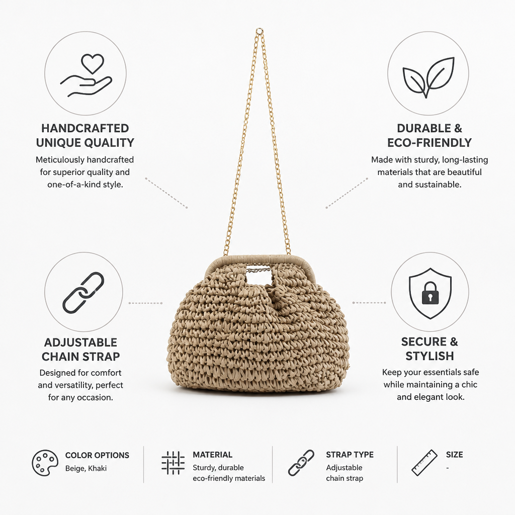 Handcrafted Eco-Friendly Handbag (Adjustable Chain Strap)