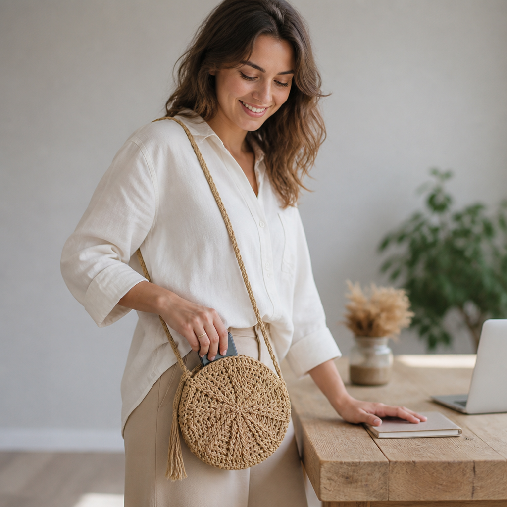 Handcrafted Eco-Friendly Jute Shoulder Bag (Adjustable Strap)