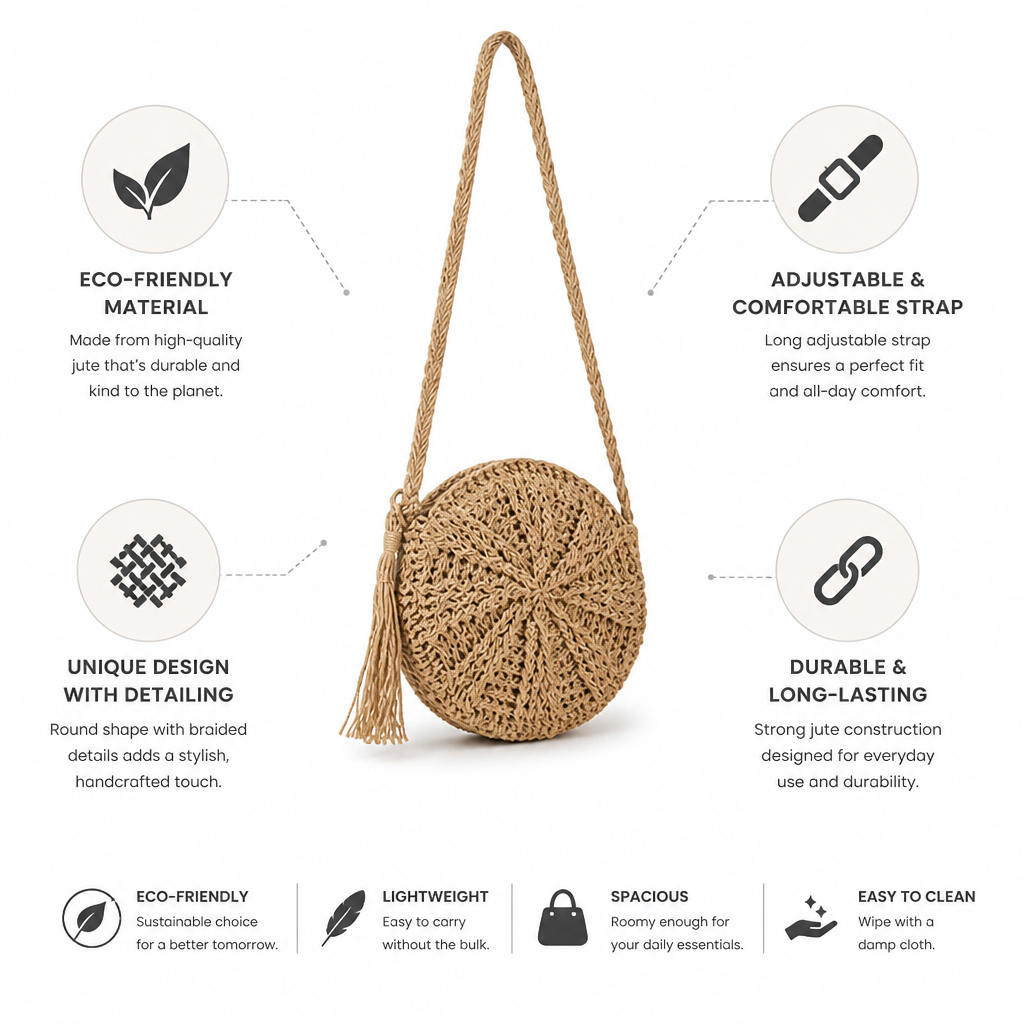 Handcrafted Eco-Friendly Jute Shoulder Bag (Adjustable Strap)