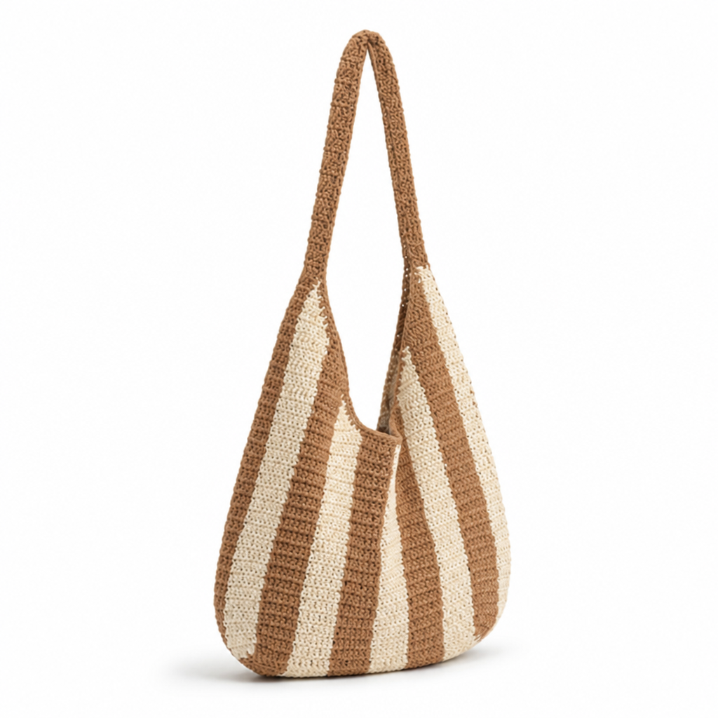 Handcrafted Eco-Friendly Striped Knit Shoulder Bag