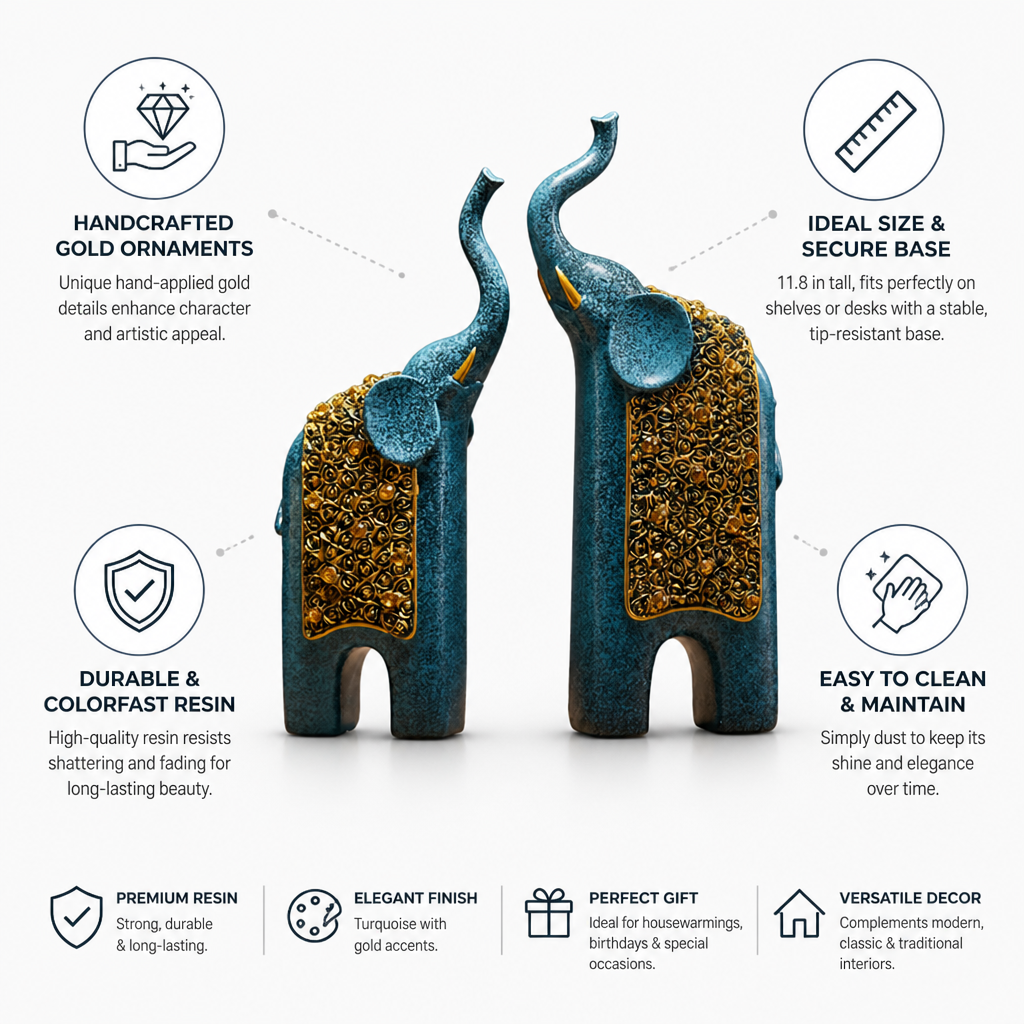 Handcrafted Gold-Accented Resin Elephant Figurines (Set of 2)
