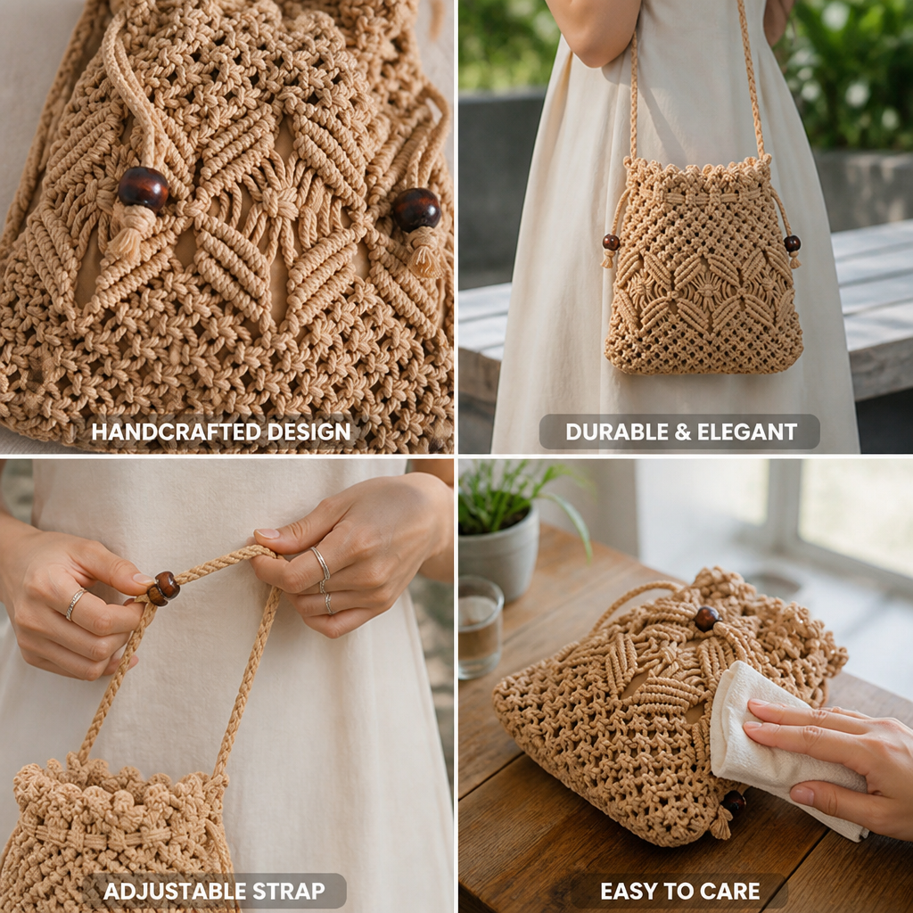 Handcrafted Macramé Shoulder Bag (Adjustable Strap)