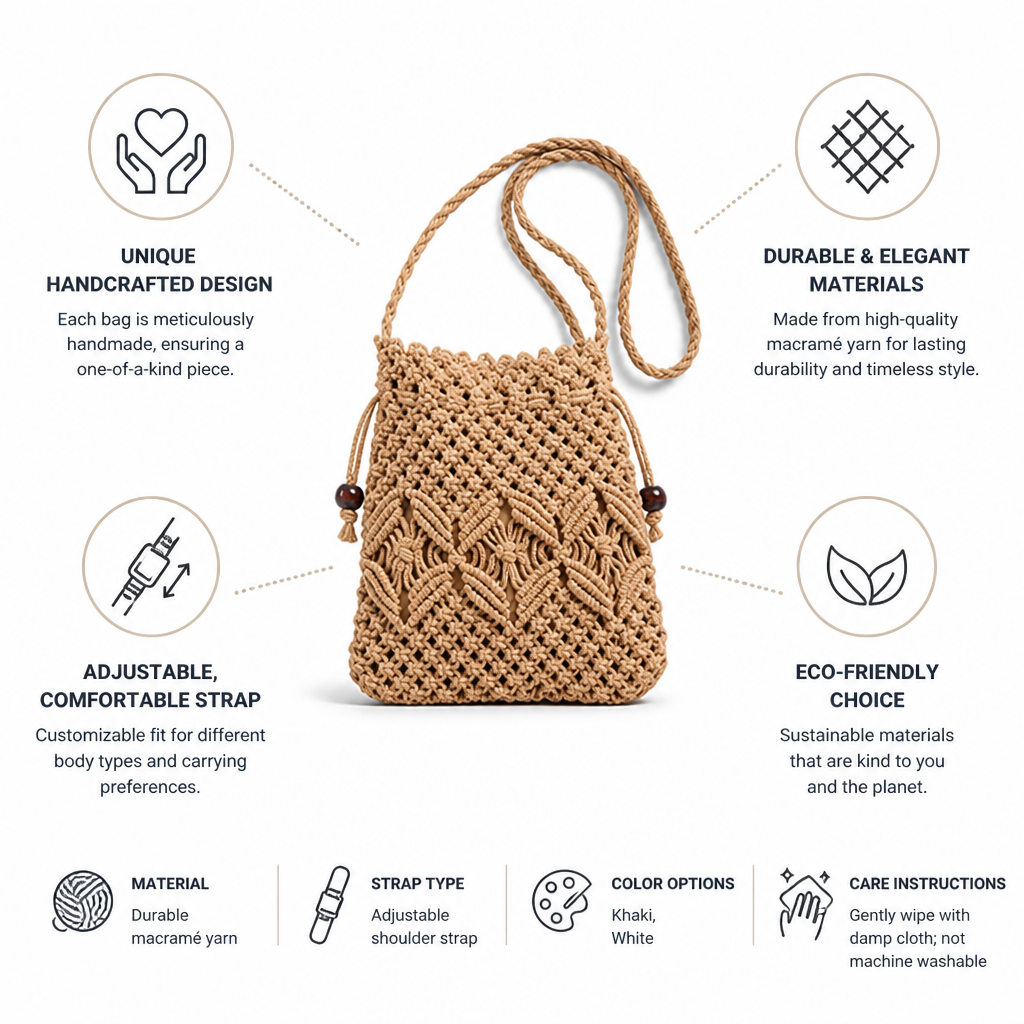 Handcrafted Macramé Shoulder Bag (Adjustable Strap)