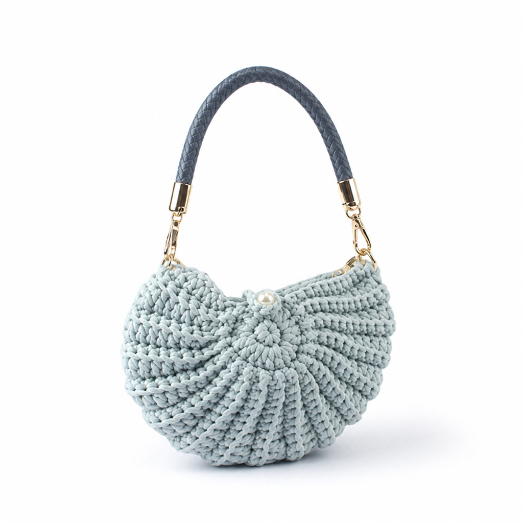 Handcrafted Macrame Crossbody Bag (Braided Handle & Pearl Accent)